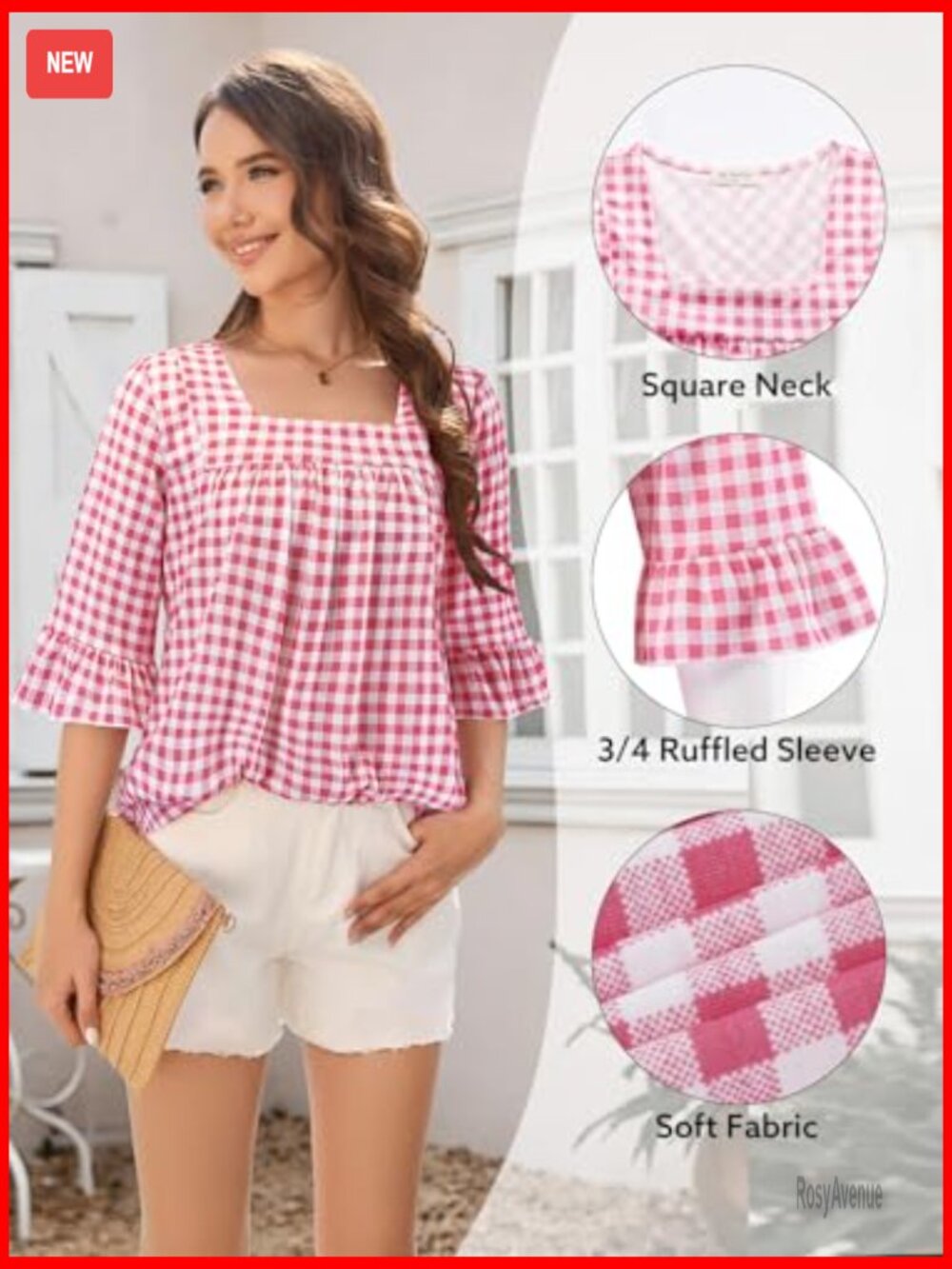 3/4 Sleeve Square Neck Ruffle Blouse Tunic Dressy Casual Top - Picture 6 of 6